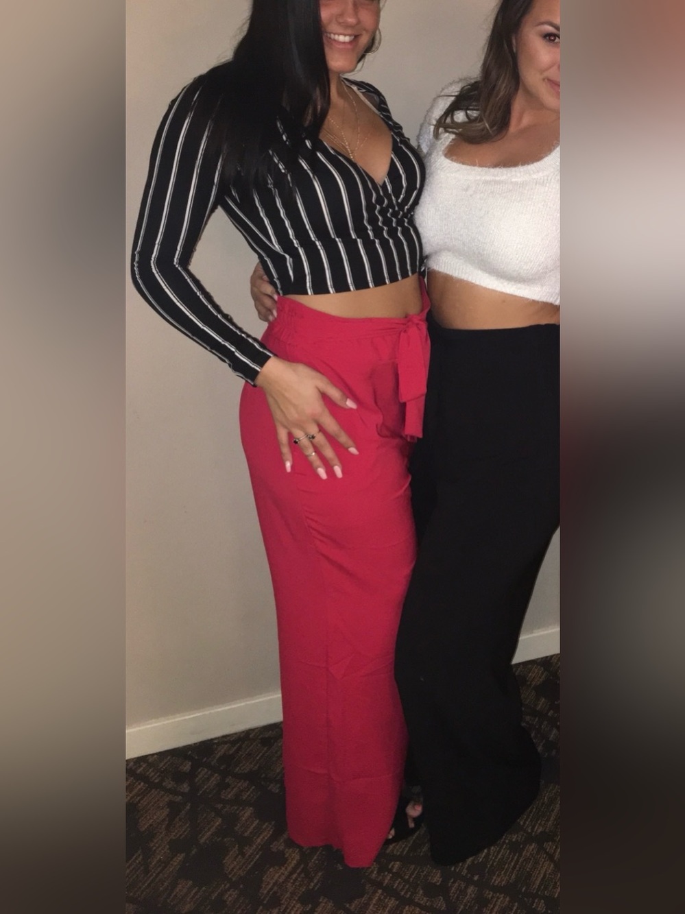 High-Waist stretch waist Tie-Belt Red Women's flowy pants